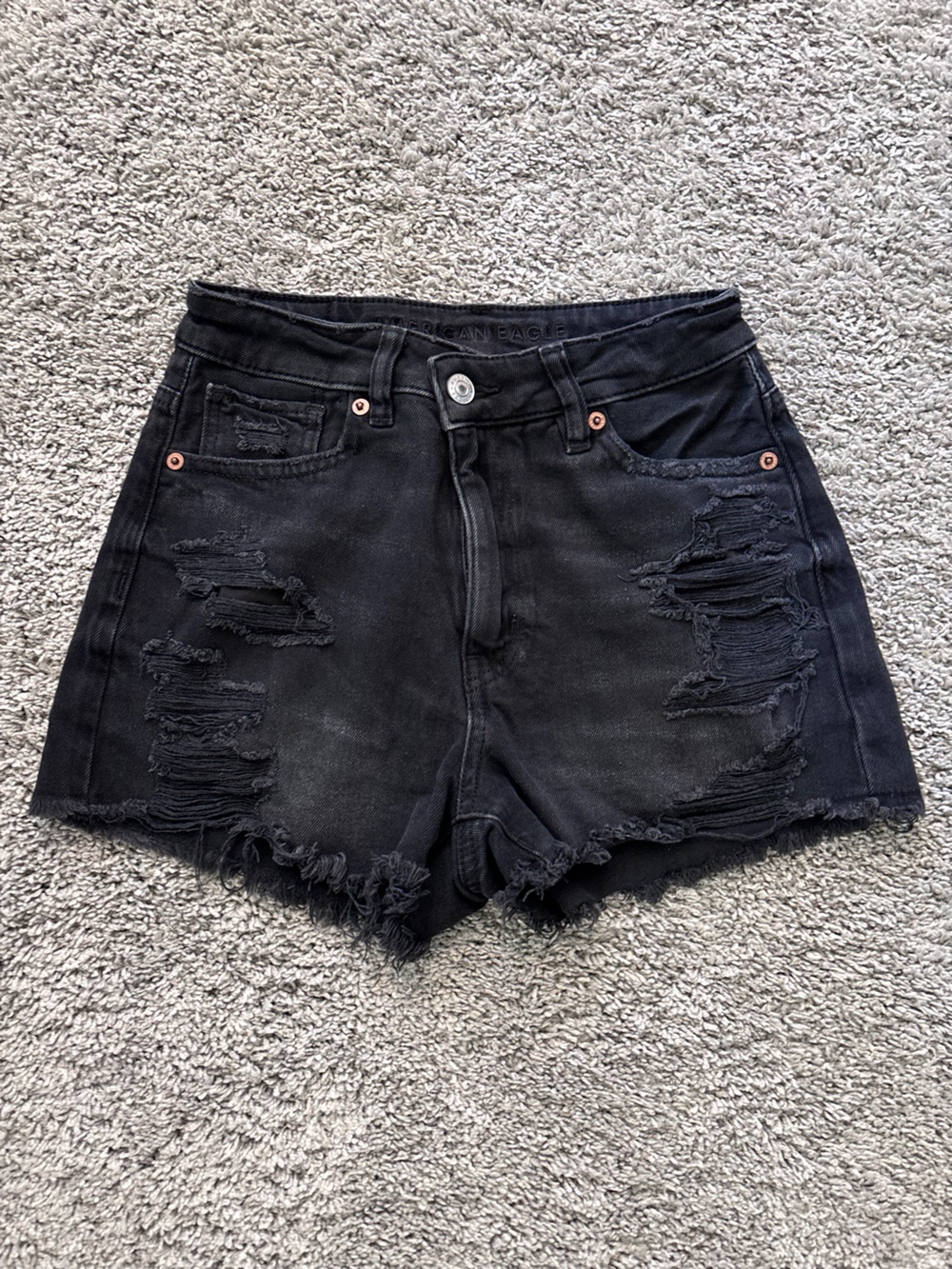 American Eagle Black Distressed Frayed Ripped Denim Shorts Stretch Women Size 00